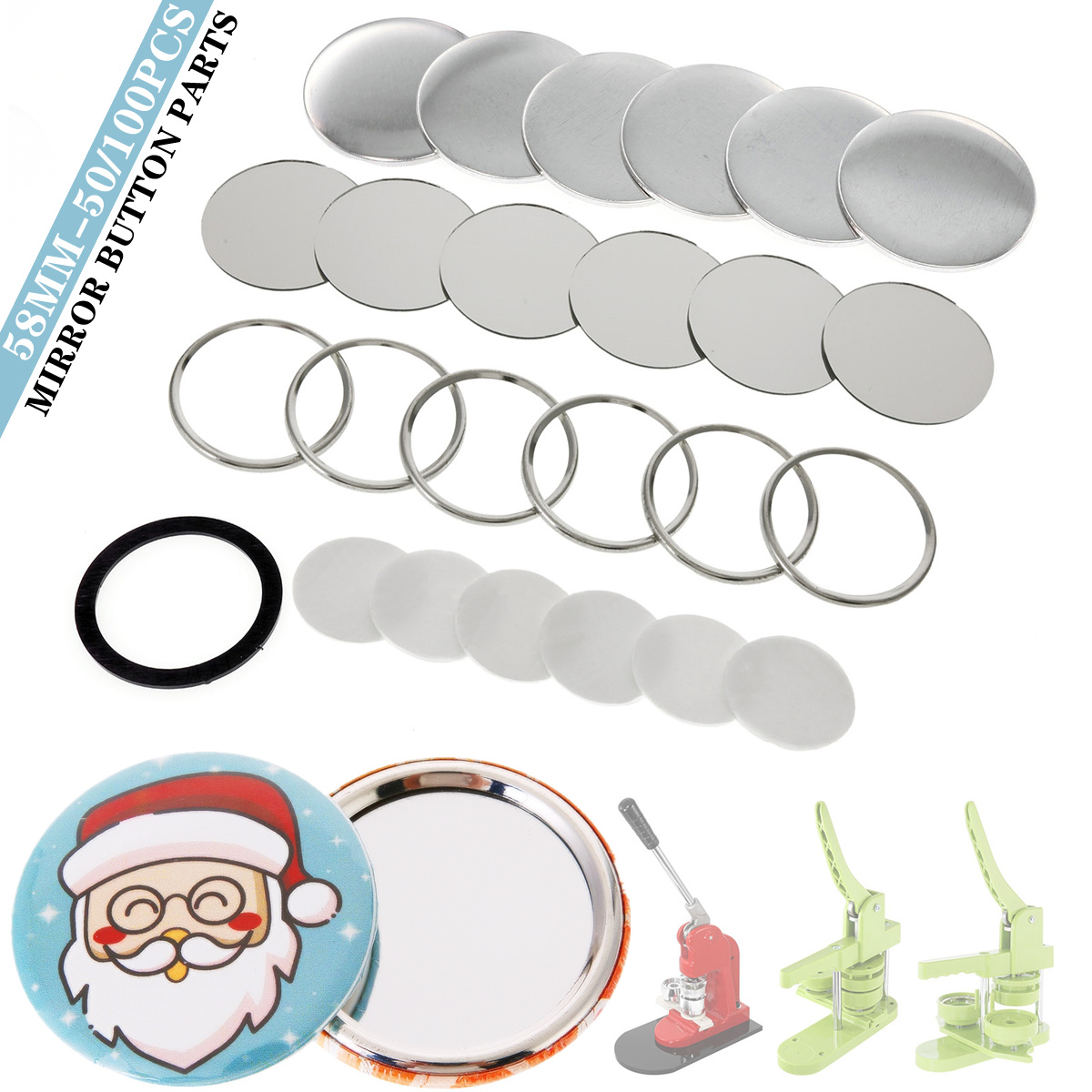 Button Badge Blank - Boş Ayna Rozet Düğme Parçaları 58MM,