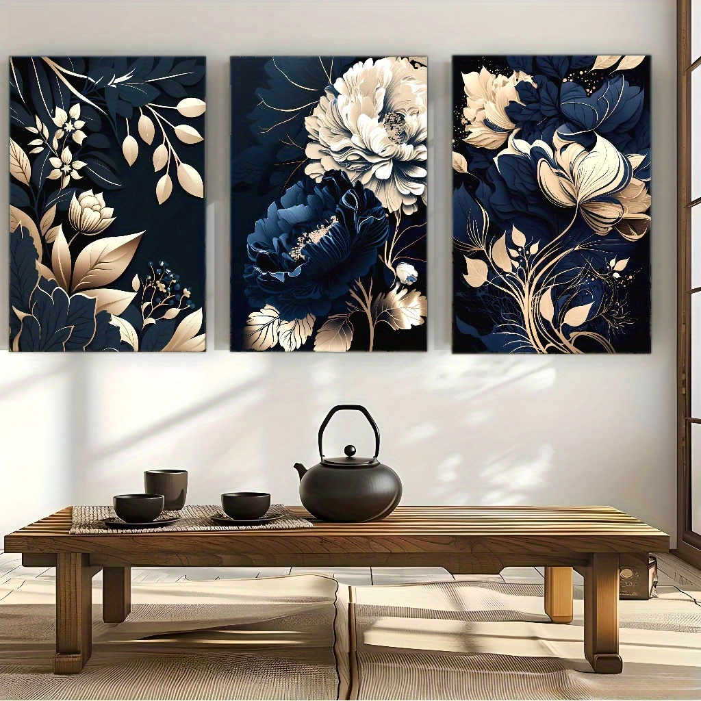 3 Parça Lacivert, Altın, Bej,  - Canvas Wrap Ready incelemesi ve fiyatı
